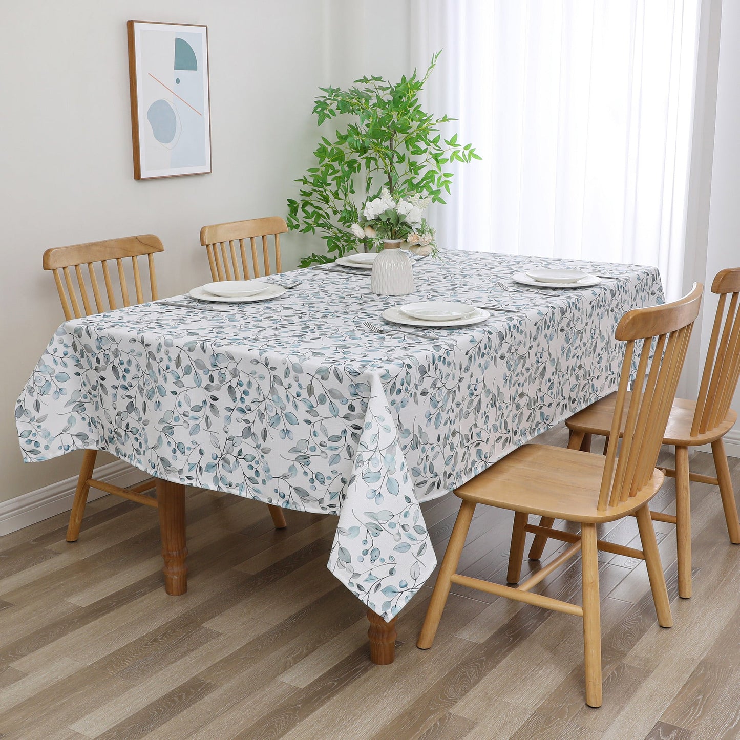 Tablecloth - Value Linen Look - Harvest Weave - Olives - Soft Green and Aqua #TC1808
