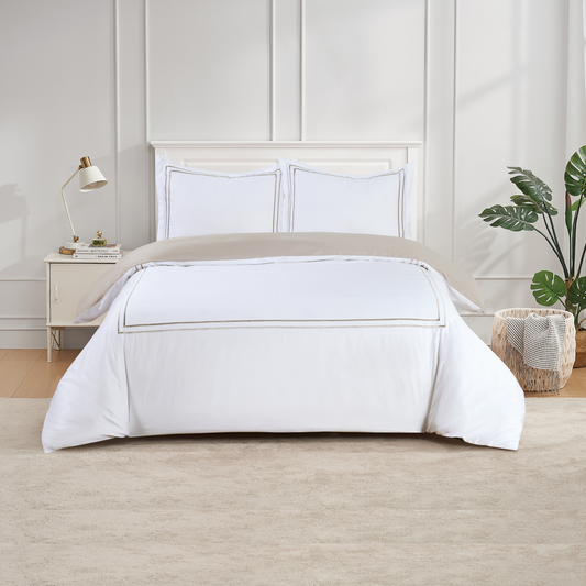 Flora Hotel Collection - White with Taupe Embroidery #BL51-3