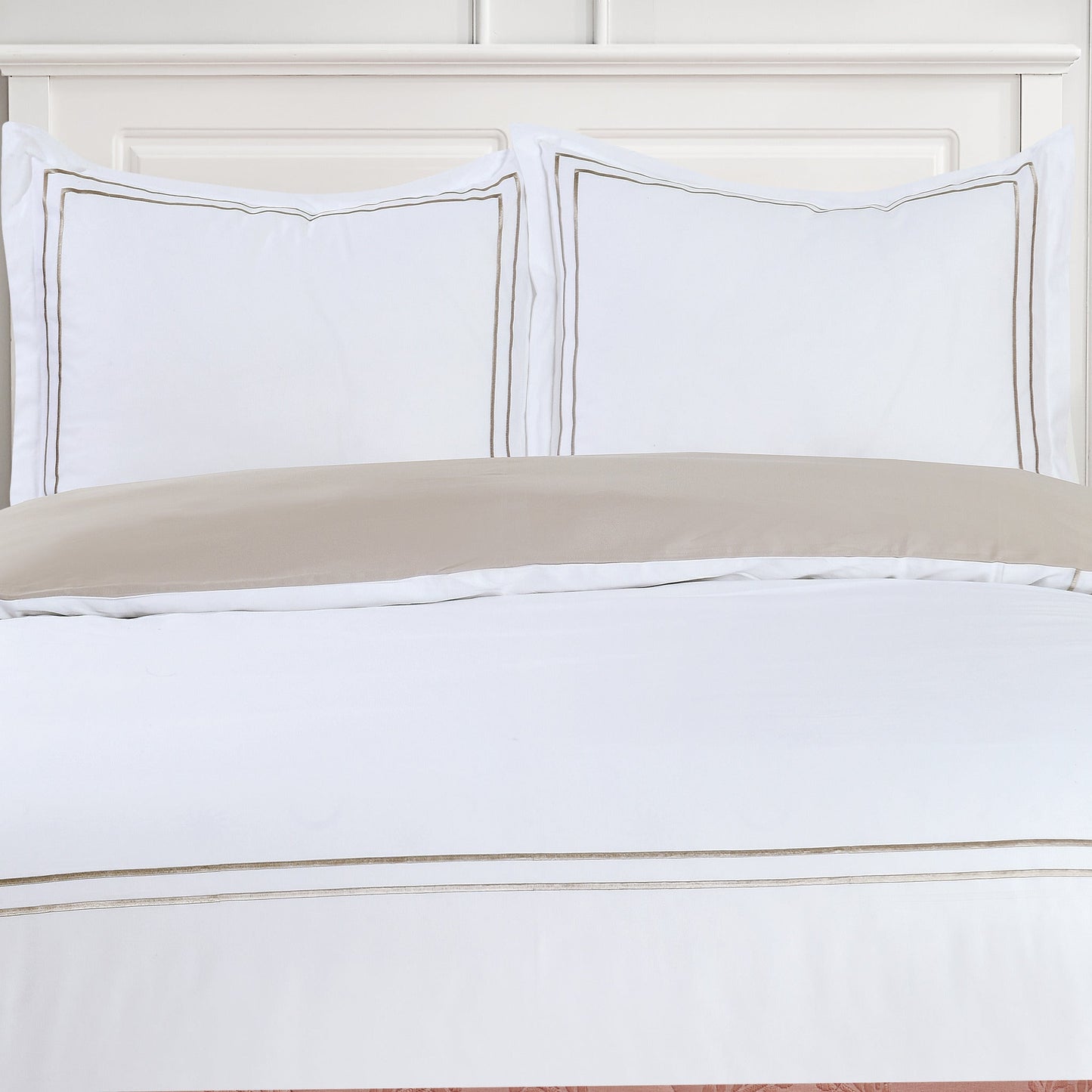 Flora Hotel Collection - White with Taupe Embroidery #BL51-3