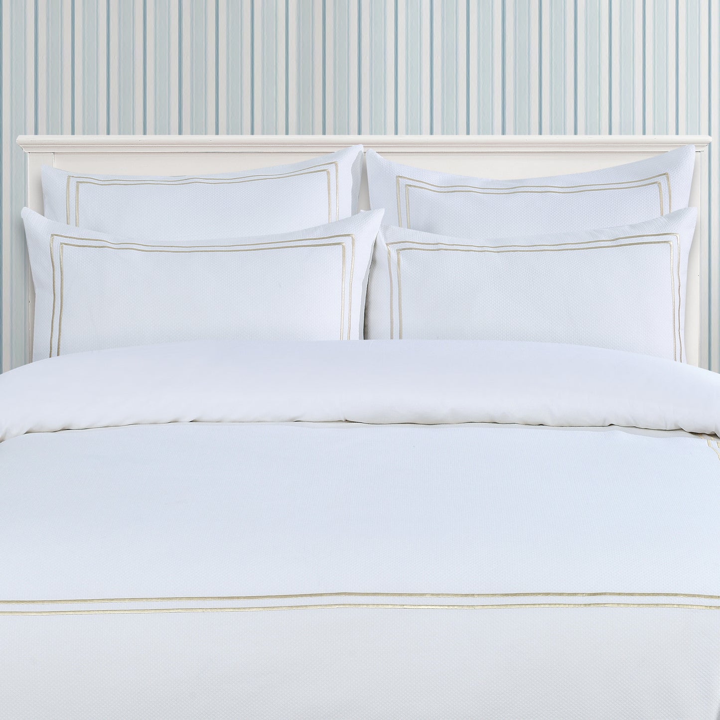 Flora Hotel Collection - Piqué - Off-White cotton with Champaign Floral Embroidery #BL64