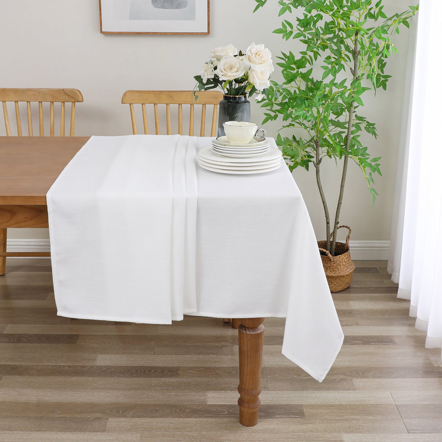 Tablecloth - Value Linen Look - Harvest Weave - White #TC1800