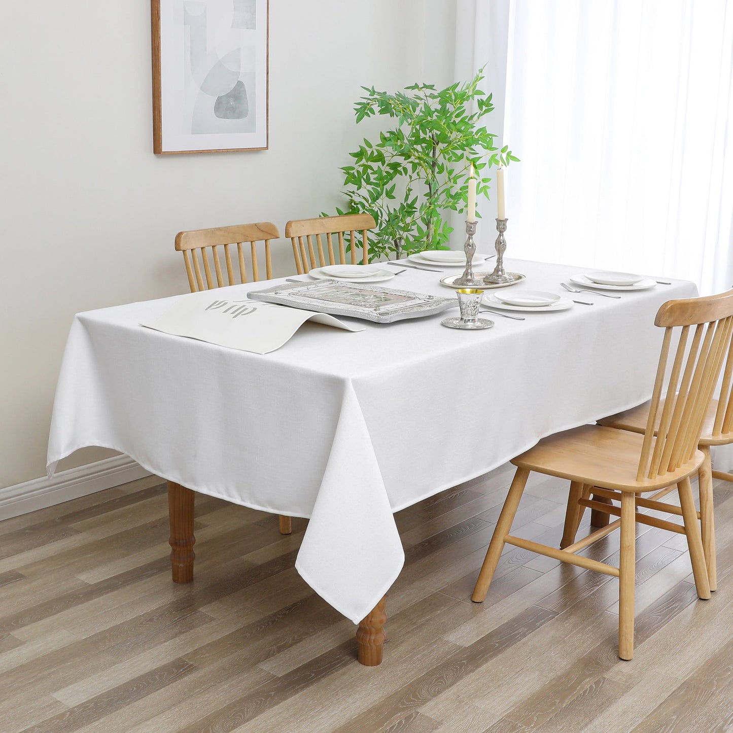 Tablecloth - Value Linen Look - Harvest Weave - White #TC1800