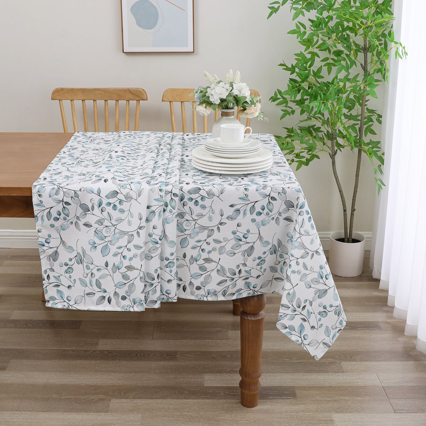 Tablecloth - Value Linen Look - Harvest Weave - Olives - Soft Green and Aqua #TC1808