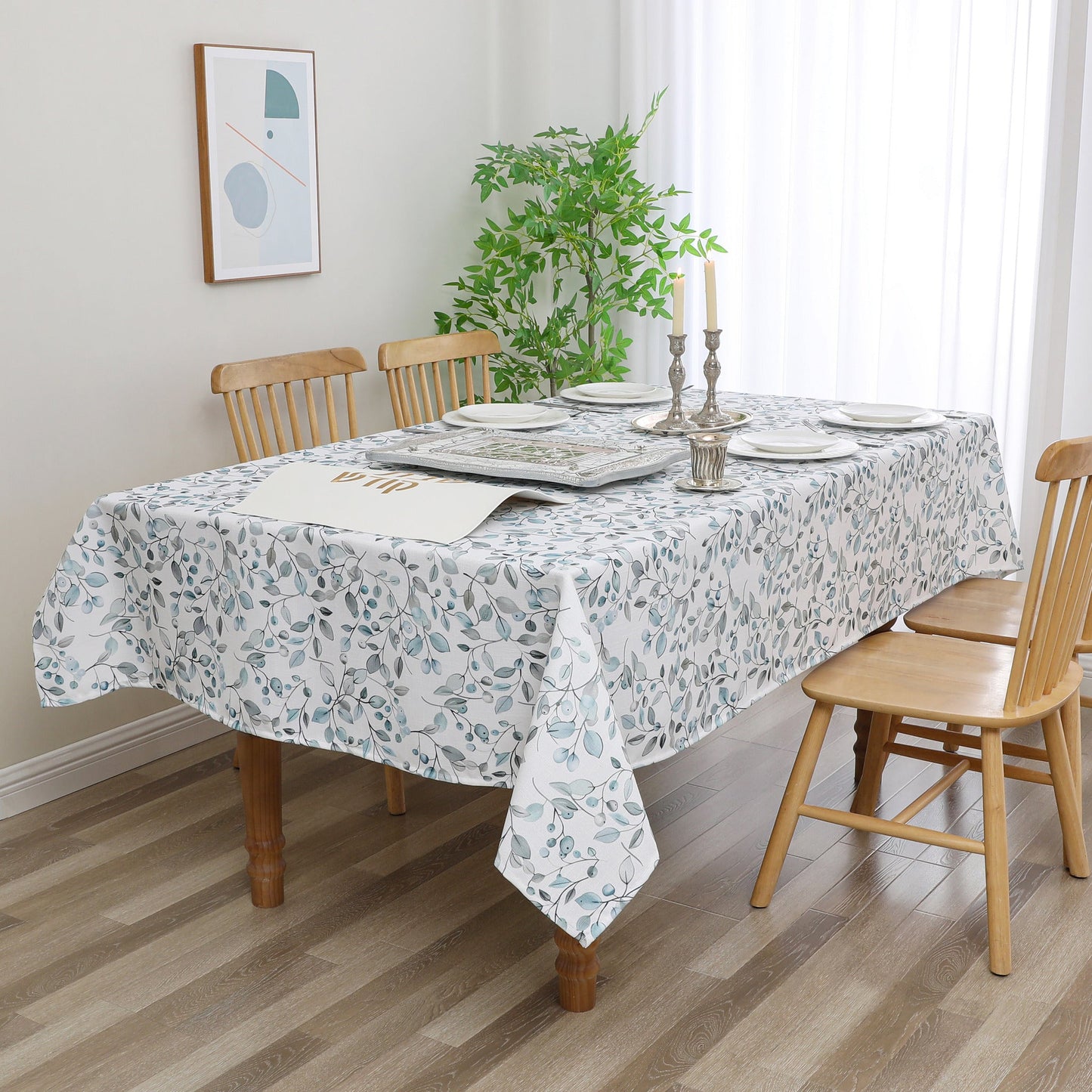 Tablecloth - Value Linen Look - Harvest Weave - Olives - Soft Green and Aqua #TC1808