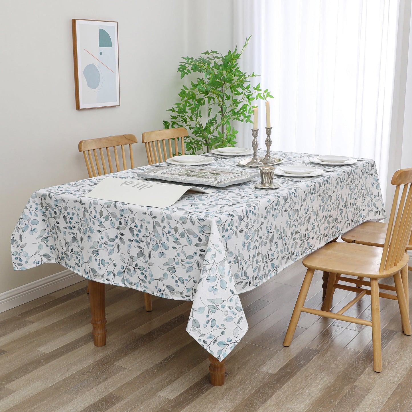 Tablecloth - Value Linen Look - Harvest Weave - Olives - Soft Green and Aqua #TC1808
