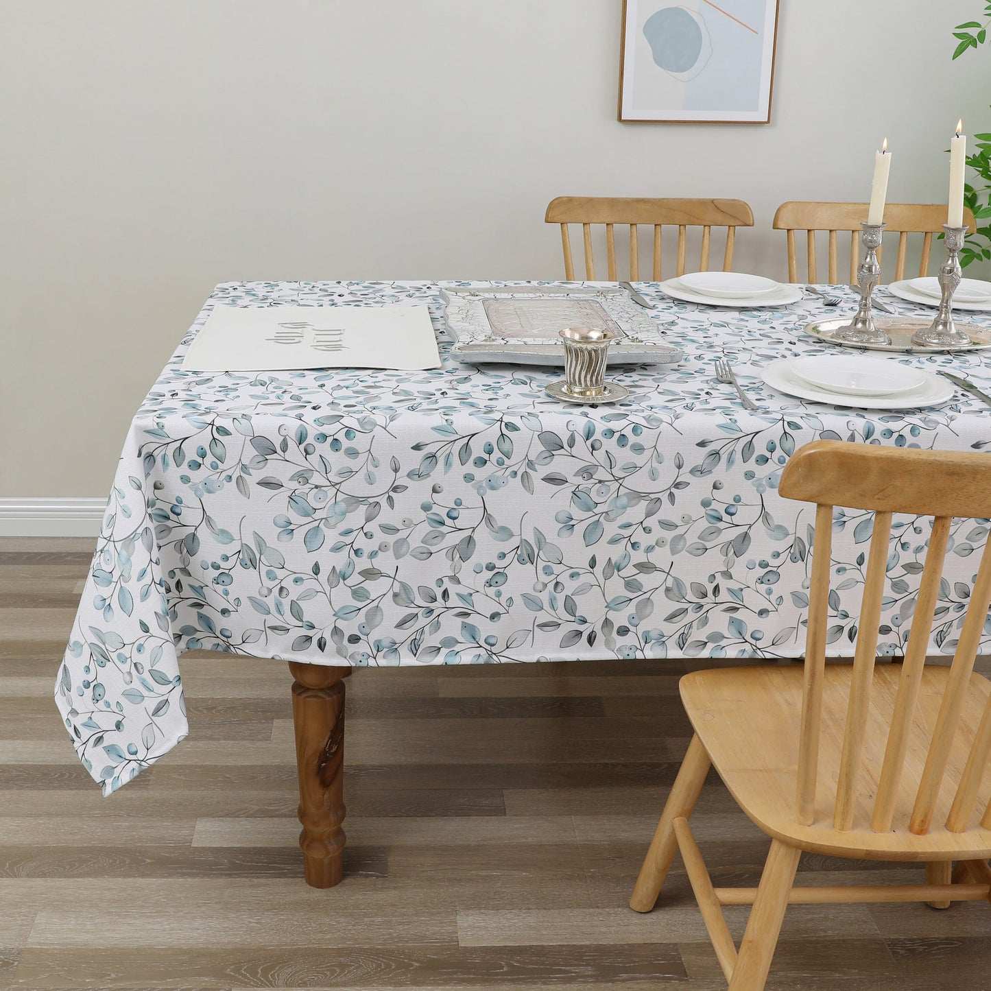 Tablecloth - Value Linen Look - Harvest Weave - Olives - Soft Green and Aqua #TC1808