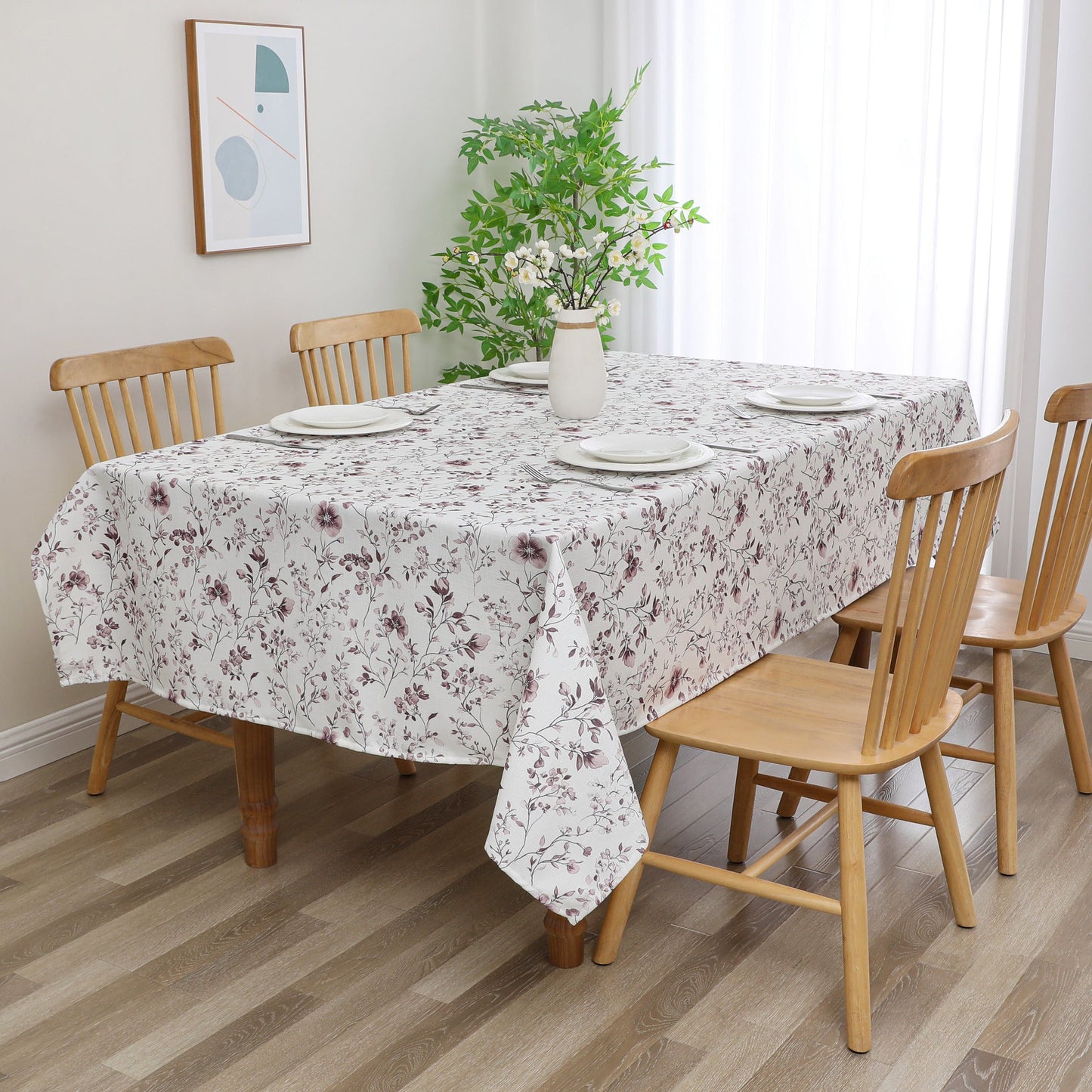 Tablecloth - Value Linen Look - Harvest Weave - Mauve Flowers #TC1809