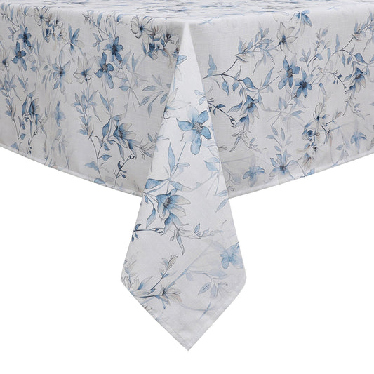 Tablecloth - Value Linen Look - Harvest Weave - Soft Blue Flowers #TC1810